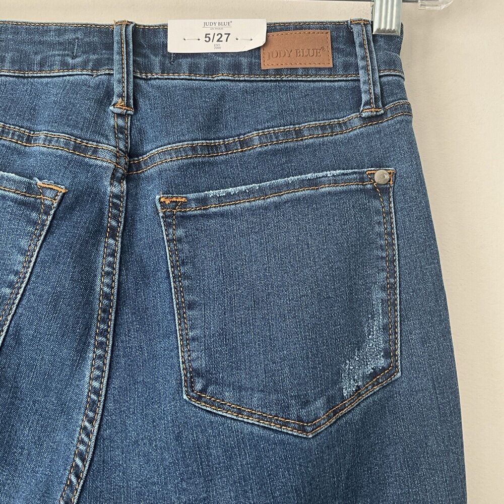 Judy Blue Flare Leg Jeans High Waist Raw Hem Tummy Control Top 27 - Picture 6 of 12
